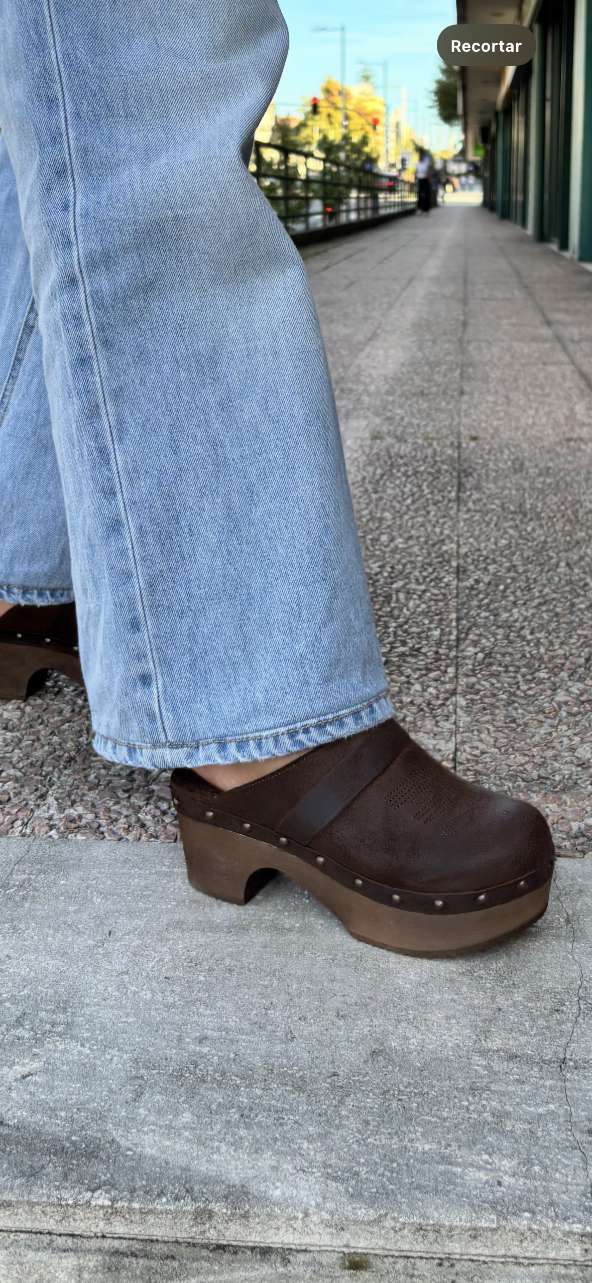 Leather mule with wooden heel