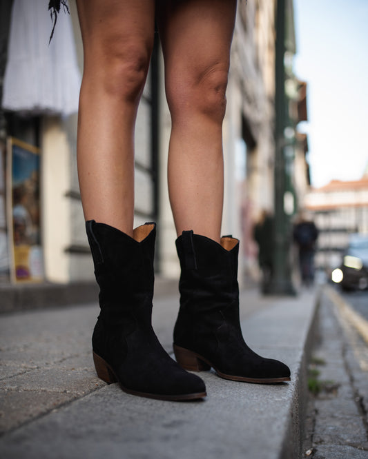 Black low heel boots